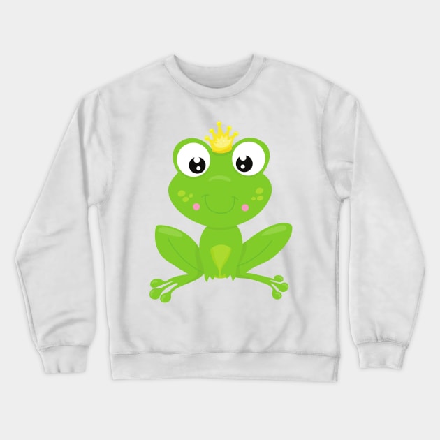 Cute Frog, Green Frog, Crown, Frog Prince Crewneck Sweatshirt by Jelena Dunčević